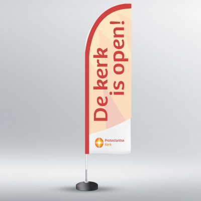PKN beachflag 220x80 cm, De kerk is open