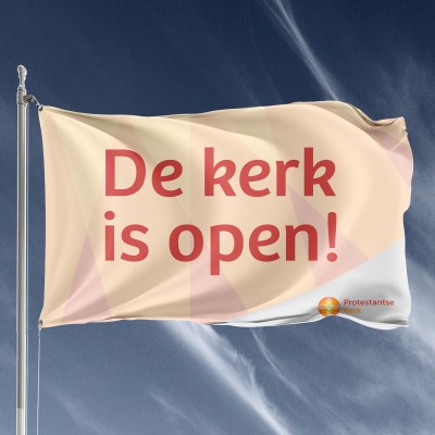 PKN vlag 200x300 cm, De kerk is open
